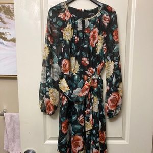 Tahari ASL Printed Foil Chiffon A-Line Dress